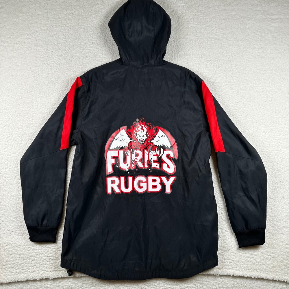 Vintage Paladin DC Furies Rugby Jacket M Black Red 1/4 Zip Hooded Spray Training